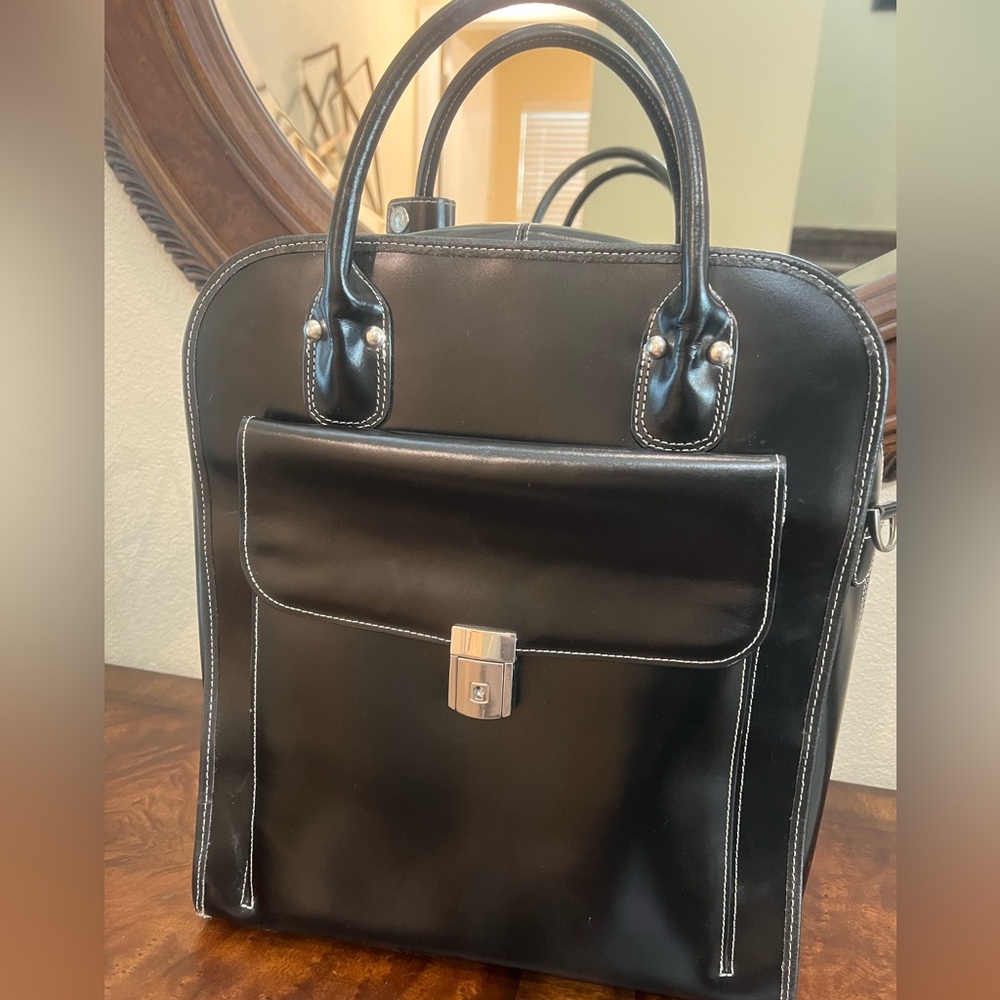 McKlein Uptown Vertical Wheeled Briefcase with 15" Laptop Pocket Black Leather.